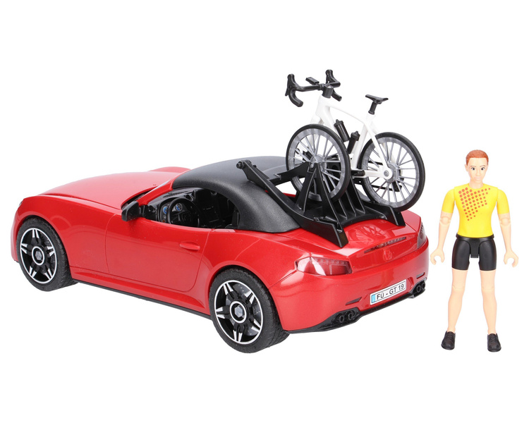 Bruder 03485 Auto Roadster czerwone z figurką kolarki i rowerem
