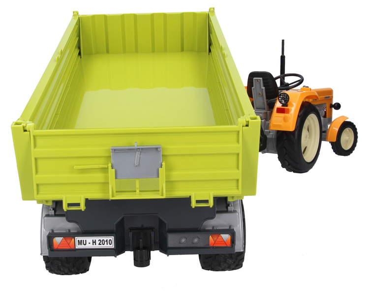 Traktor zabawkowy Ursus C-360 żółty + przyczepa zielona z wywrotem Bruder
