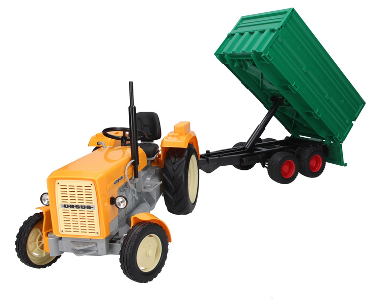 Zabawkowy ciągnik Ursus C-360 żółty + przyczepa zielona z wywrotem Bruder