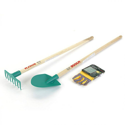 Klein 2712 zabawkowy zestaw ogrodowy Bosch - rękawice, łopata, grabie