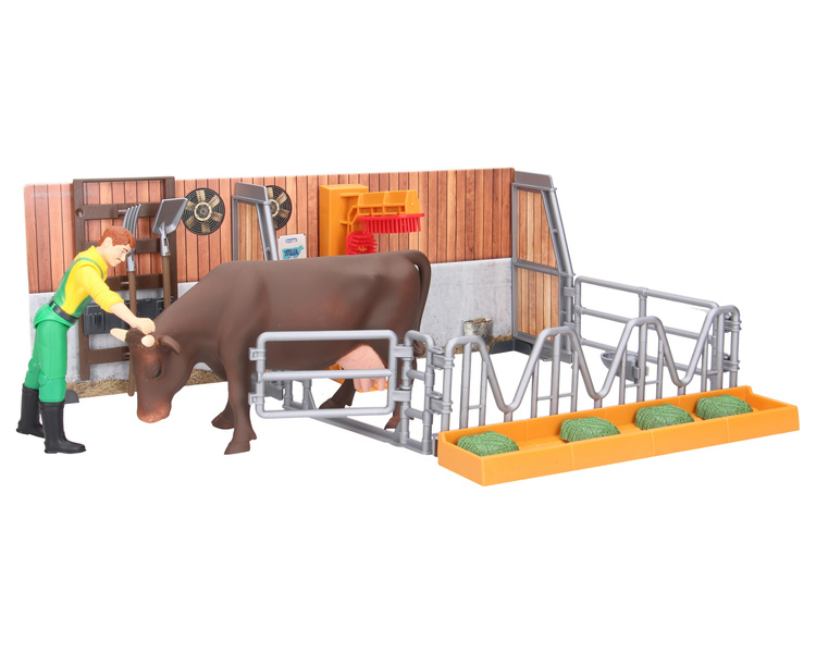 Bruder 62611 bWorld obora z figurkami rolnika, krowy i cielaka