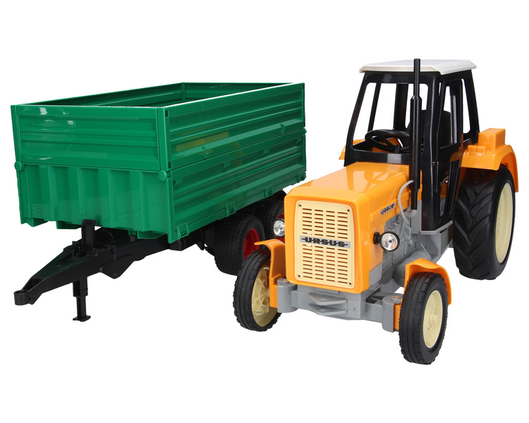 Zabawkowy ciągnik Ursus C-360 żółty + przyczepa zielona z wywrotem Bruder