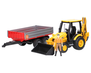 Zestaw Bruder Koparka JCB MIDI 02427 + przyczepka 02019 oraz figurka mężczyzny 60007