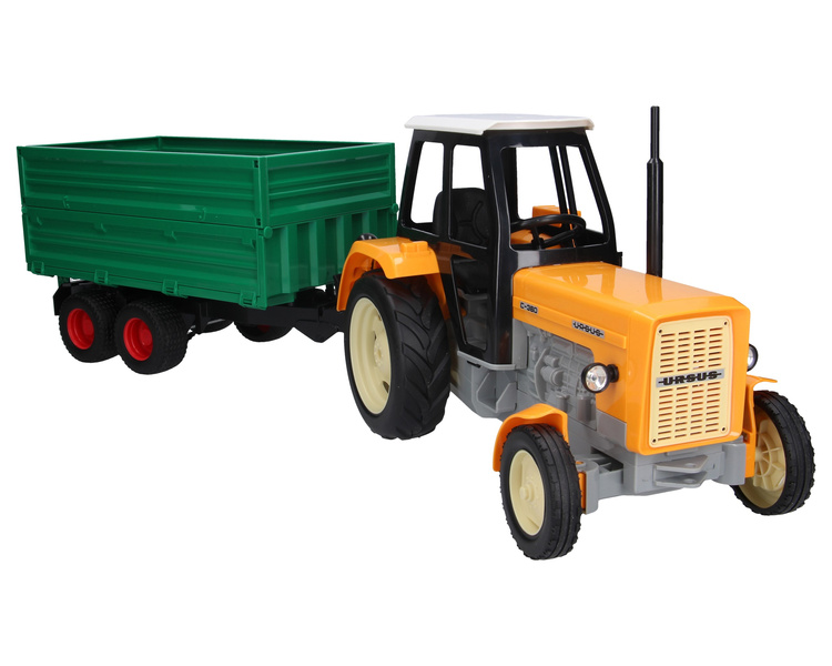 Zabawkowy ciągnik Ursus C-360 żółty + przyczepa zielona z wywrotem Bruder