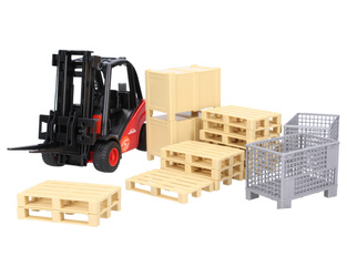 Zestaw Bruder wózek widłowy 02511 oraz zestaw akcesoriów magazynowych 02415