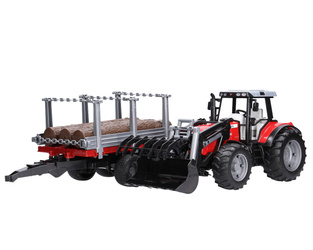 BRUDER 02046 traktor Massey Ferguson z przyczepą do wywozu drzewa