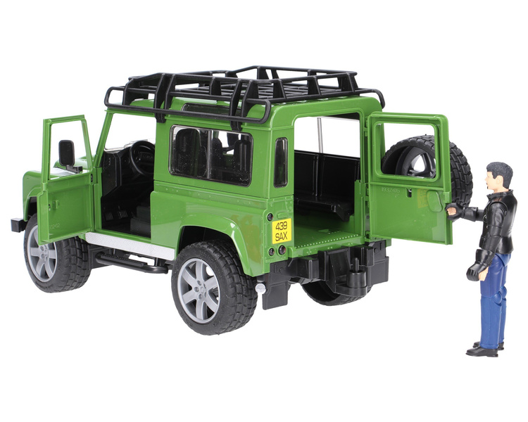 Bruder 02589 Land Rover Defender z przyczepą, motocyklem i figurką 