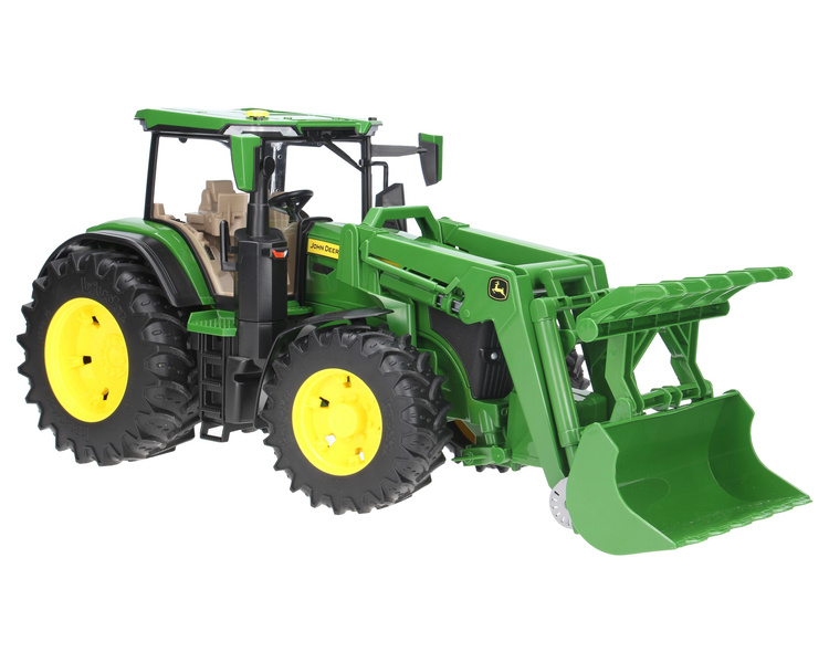 Zestaw Bruder traktor John Deere 03151 z ładowaczem + przyczepa do bel 02220
