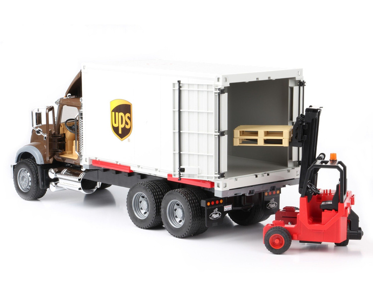 Bruder 02828 ciężarówka MACK UPS z paleciakiem bez rur wydechowych