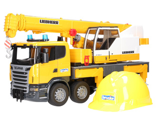 Zestaw Bruder Scania 03570 dźwig oraz kask Bruder 10200