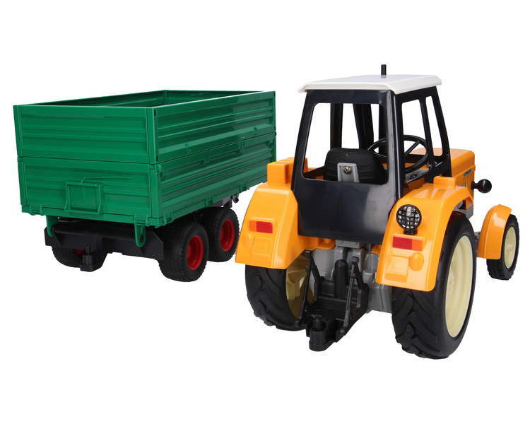 Zabawkowy ciągnik Ursus C-360 żółty + przyczepa zielona z wywrotem Bruder