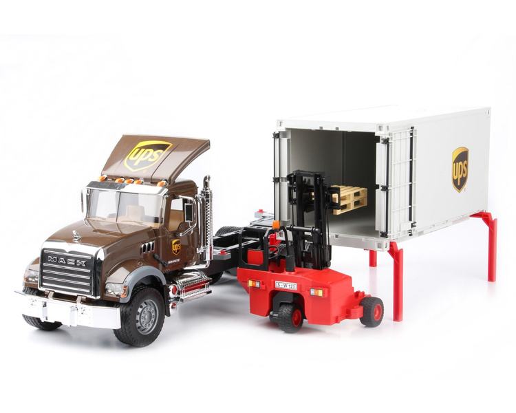 Bruder 02828 ciężarówka MACK UPS z paleciakiem bez rur wydechowych