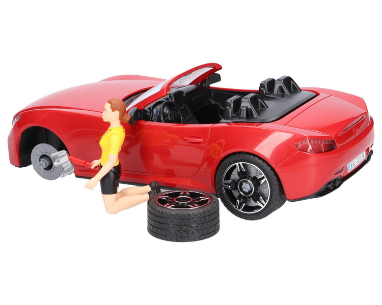 Bruder 03485 Auto Roadster czerwone z figurką kolarki i rowerem