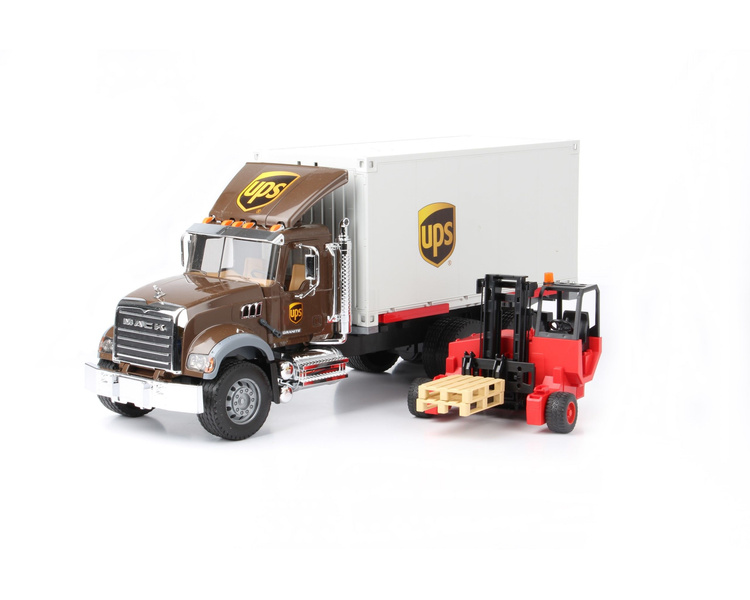 Bruder 02828 ciężarówka MACK UPS z paleciakiem bez rur wydechowych